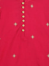 Load image into Gallery viewer, Campana Boys Mehul Kurta Pyjama Set - Chanderi Khari Print - Red &amp; Gold
