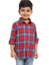 Load image into Gallery viewer, Campana Boys Wilson Tartan Checks Full Sleeve Shirt - Red &amp; Blue
