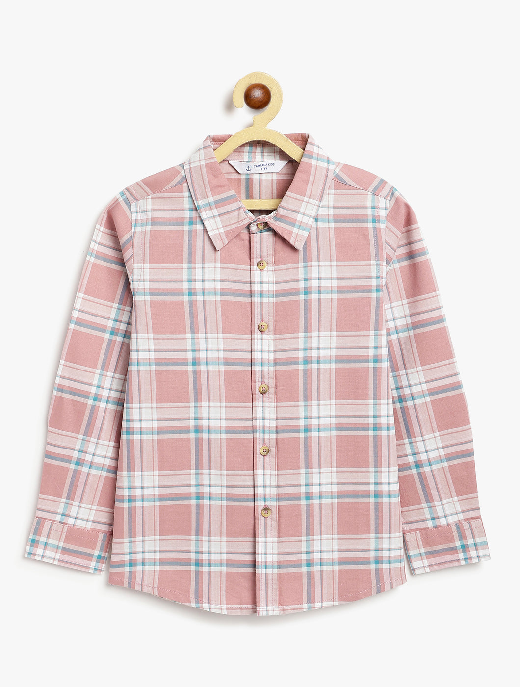 Campana Boys Wilson 100% Cotton Checked Shirt - Dusty Pink & White
