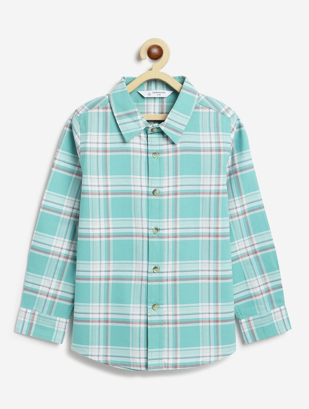 Campana Boys Wilson 100% Cotton Checked Shirt - Soft Blue & White