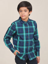 Load image into Gallery viewer, Campana Boys Wilson 100% Cotton Checked Shirt - Navy Blue &amp; Teal Green
