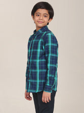 Load image into Gallery viewer, Campana Boys Wilson 100% Cotton Checked Shirt - Navy Blue &amp; Teal Green
