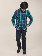 Load image into Gallery viewer, Campana Boys Wilson 100% Cotton Checked Shirt - Navy Blue &amp; Teal Green
