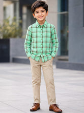 Load image into Gallery viewer, Campana Boys Pure Cotton Full Sleeves Checked Shirt - Mint Green
