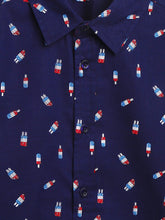 Load image into Gallery viewer, Campana Boys Pure Cotton Full Sleeves Printed Shirt - Navy Blue
