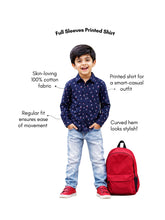 Load image into Gallery viewer, Campana Boys Pure Cotton Full Sleeves Printed Shirt - Navy Blue
