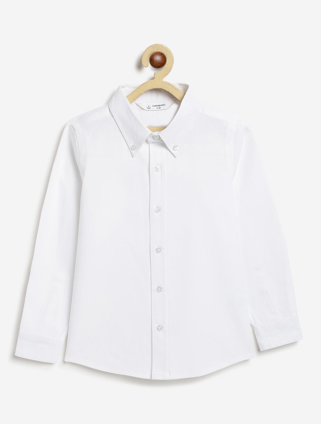 Campana Boys Solid Full Sleeves Pure Cotton Oxford Shirt - White
