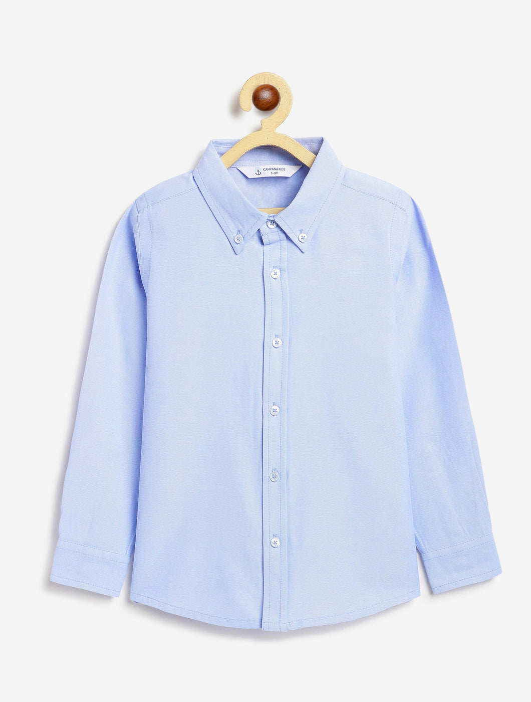 Campana Boys Solid Full Sleeves Pure Cotton Oxford Shirt - Light Blue