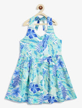 Load image into Gallery viewer, Campana Girls Cheryl Halter Neck Dress - Tropical Print - Blue &amp; Sea Green
