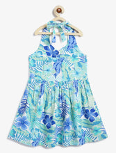 Load image into Gallery viewer, Campana Girls Cheryl Halter Neck Dress - Tropical Print - Blue &amp; Sea Green
