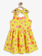 Load image into Gallery viewer, Campana Girls Cheryl Pure Cotton Floral Printed Halter Neck Dress - Yellow
