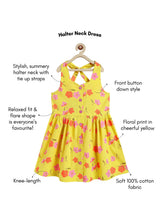 Load image into Gallery viewer, Campana Girls Cheryl Pure Cotton Floral Printed Halter Neck Dress - Yellow
