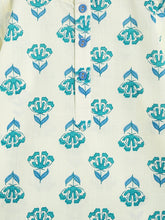 Load image into Gallery viewer, Campana Boys Bansi Dhoti Kurta Set - Flower Block Print - White &amp; Sea Green
