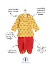 Load image into Gallery viewer, Campana Boys Bansi Dhoti Kurta Set - Floral Jaal Print - Yellow &amp; Red
