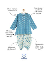 Load image into Gallery viewer, Campana Boys Bansi Dhoti Kurta Set- Circles Print - Blue &amp; White
