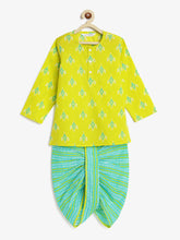 Load image into Gallery viewer, Campana Boys Bansi Dhoti Kurta Set - Diamond Print - Lime Green &amp; Blue
