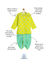 Load image into Gallery viewer, Campana Boys Bansi Dhoti Kurta Set - Diamond Print - Lime Green &amp; Blue
