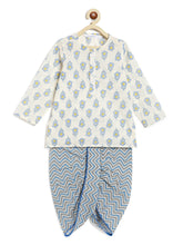 Load image into Gallery viewer, Campana Boys Bansi Dhoti Kurta Set - Flower Stamp Print - White &amp; Blue
