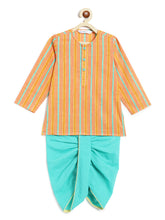 Load image into Gallery viewer, Campana Boys Bansi Dhoti Kurta Set - Striped Print - Mustard &amp; Blue

