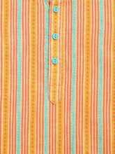 Load image into Gallery viewer, Campana Boys Bansi Dhoti Kurta Set - Striped Print - Mustard &amp; Blue
