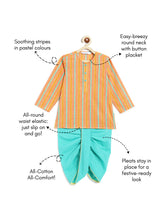 Load image into Gallery viewer, Campana Boys Bansi Dhoti Kurta Set - Striped Print - Mustard &amp; Blue
