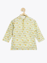 Load image into Gallery viewer, Campana Boys Mehul Dhoti Kurta Set - Geometric Print - Off White &amp; Yellow
