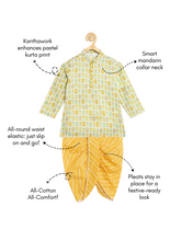 Load image into Gallery viewer, Campana Boys Mehul Dhoti Kurta Set - Geometric Print - Off White &amp; Yellow
