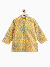 Load image into Gallery viewer, Campana Boys Mehul Dhoti Kurta Set - Paisley Floral Embroidery - Yellow &amp; Teal
