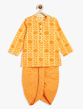 Load image into Gallery viewer, Campana Boys Bansi Dhoti Kurta Set - Marigold Print - Yellow
