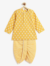 Load image into Gallery viewer, Campana Boys Bansi Floral Printed Cotton Kurta Dhoti Set - Yellow &amp; Off White
