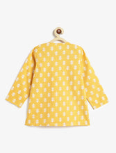 Load image into Gallery viewer, Campana Boys Bansi Floral Printed Cotton Kurta Dhoti Set - Yellow &amp; Off White
