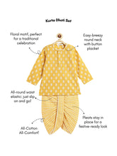 Load image into Gallery viewer, Campana Boys Bansi Floral Printed Cotton Kurta Dhoti Set - Yellow &amp; Off White
