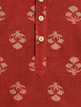 Load image into Gallery viewer, Campana Boys Bansi Ikat Floral Printed Cotton Kurta Dhoti Set - Maroon &amp; Beige

