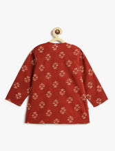 Load image into Gallery viewer, Campana Boys Bansi Ikat Floral Printed Cotton Kurta Dhoti Set - Maroon &amp; Beige
