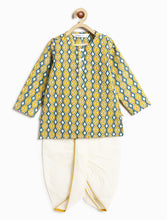 Load image into Gallery viewer, Campana Boys Bansi Cotton Dhoti Kurta Set - Kantha Waves - Mustard &amp; Blue
