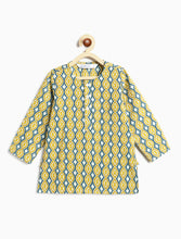 Load image into Gallery viewer, Campana Boys Bansi Cotton Dhoti Kurta Set - Kantha Waves - Mustard &amp; Blue
