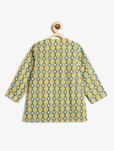 Load image into Gallery viewer, Campana Boys Bansi Cotton Dhoti Kurta Set - Kantha Waves - Mustard &amp; Blue
