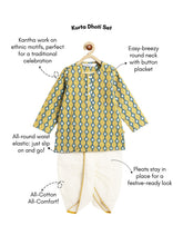 Load image into Gallery viewer, Campana Boys Bansi Cotton Dhoti Kurta Set - Kantha Waves - Mustard &amp; Blue
