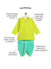 Load image into Gallery viewer, Campana Boys Bansi Dhoti Kurta Set - Leheriya Print - Lime Green &amp; Turquoise
