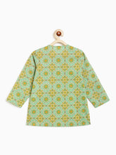 Load image into Gallery viewer, Campana Boys Bansi Pure Cotton Striped &amp; Floral Dhoti Kurta Set - Green &amp; Mustard
