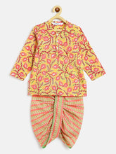 Load image into Gallery viewer, Campana Boys Bansi Pure Cotton Anaar Print Dhoti Kurta Set - Yellow &amp; Peach
