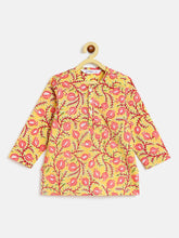 Load image into Gallery viewer, Campana Boys Bansi Pure Cotton Anaar Print Dhoti Kurta Set - Yellow &amp; Peach
