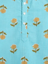 Load image into Gallery viewer, Campana Boys Bansi Pure Cotton Floral Print Dhoti Kurta Set - Blue &amp; Mustard
