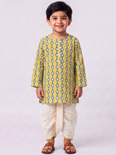 Load image into Gallery viewer, Campana Boys Bansi Pure Cotton Kantha Ethnic Print Dhoti Kurta Set - Mustard &amp; White
