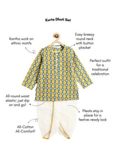 Load image into Gallery viewer, Campana Boys Bansi Pure Cotton Kantha Ethnic Print Dhoti Kurta Set - Mustard &amp; White
