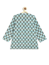Load image into Gallery viewer, Campana Boys Bansi Floral Blockprint &amp; Striped Dhoti Kurta Set - Blue &amp; Lemon Yellow

