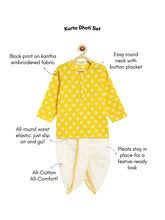 Load image into Gallery viewer, Campana Boys Bansi Pure Cotton Floral &amp; Kanthawork Dhoti Kurta Set - Yellow &amp; White
