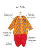 Load image into Gallery viewer, Campana Boys Pure Cotton Floral Blockprint Dhoti Kurta Set - Mustard &amp; Maroon
