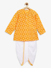 Load image into Gallery viewer, Campana Boys Bansi Dhoti Kurta Set - Floral Lattice Print - Yellow &amp; Off-White
