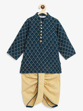 Load image into Gallery viewer, Campana Boys Mehul Dhoti Kurta - Foil Print - Teal &amp; Gold
